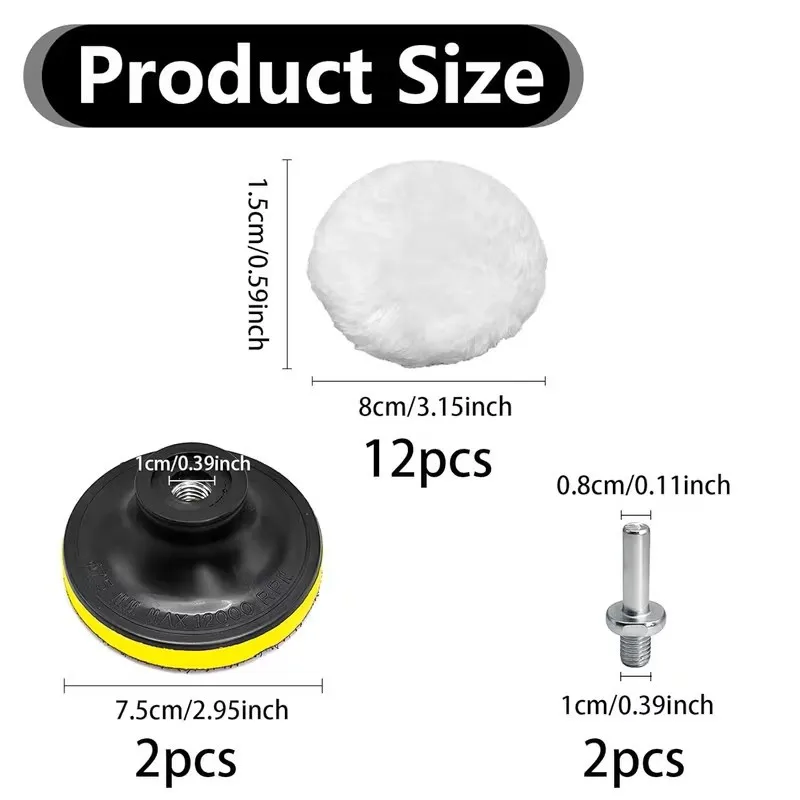 16/28 pieces of 80mm polishing accessories, including polishing discs and drill polishing pads with M10 drill adapters