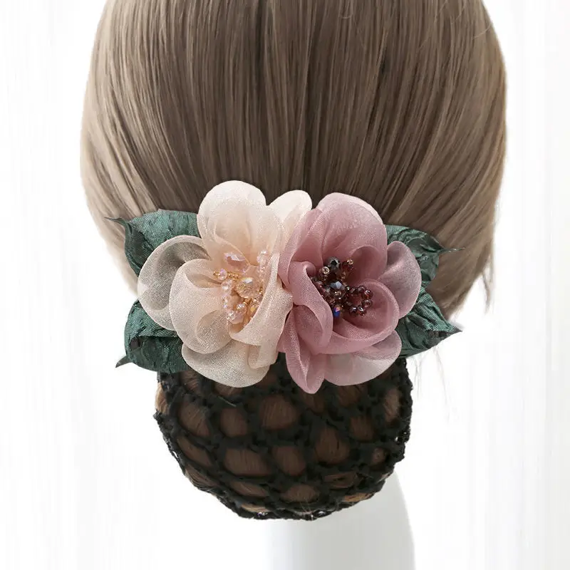

Flower Hair Snood Bun Net Cover Retro Professional Nurse Hotel Bank Chignon Holder Mesh Wrap Low Bun Headband Women Work