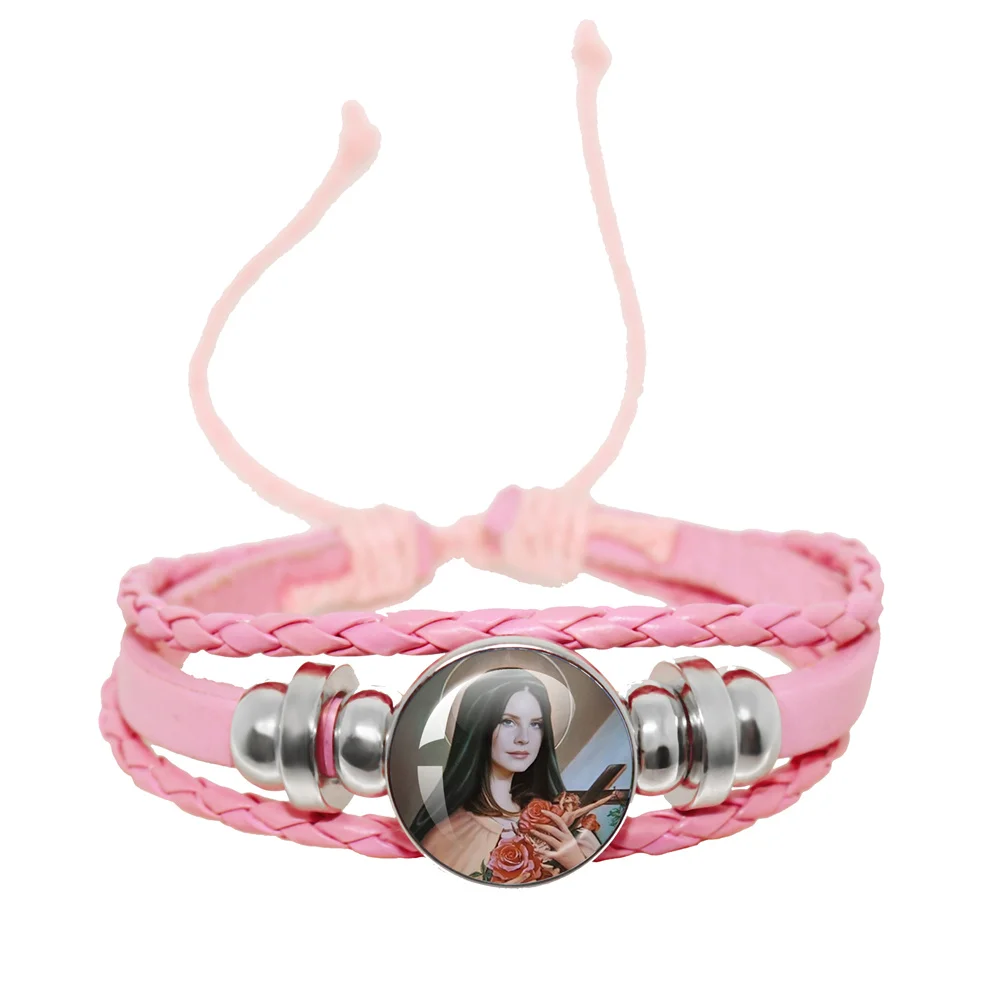 Lizzy Grant Lana Del Rey Pink Leather Rope Bracelet Art Multilayer Braided Bracelets Bangles Handmade Charm Jewelry Fans Gift