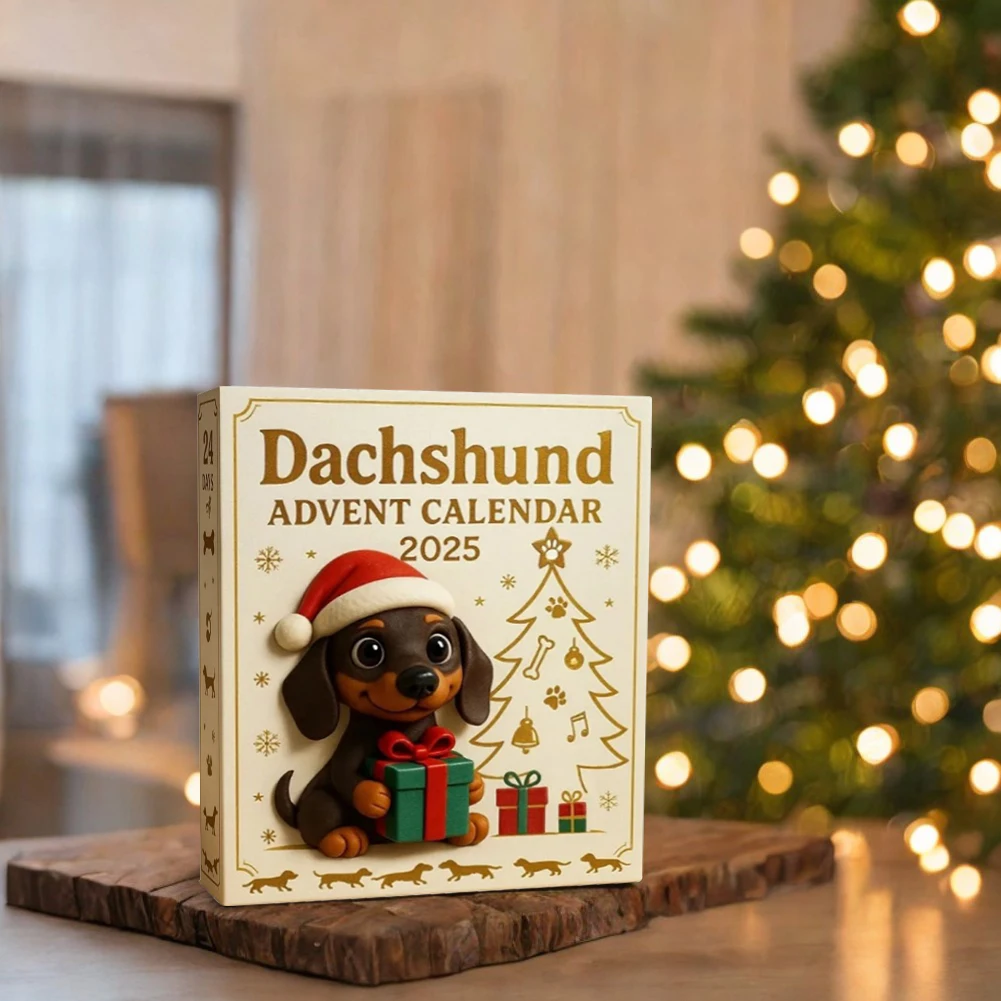 

Рождественский календарь обратного отсчета с милой собакой, ежедневный такса-сюрприз, праздничные радостные для семьи, рождественский утренний