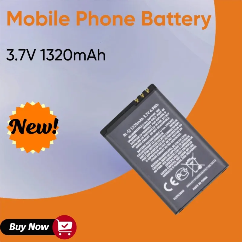 

New Replacement Mobile Phone Battery 3.7V 1320mAh BL-5J for Nokia 5800 N900 5228 5230 Nuron X6 C3 5235 5233