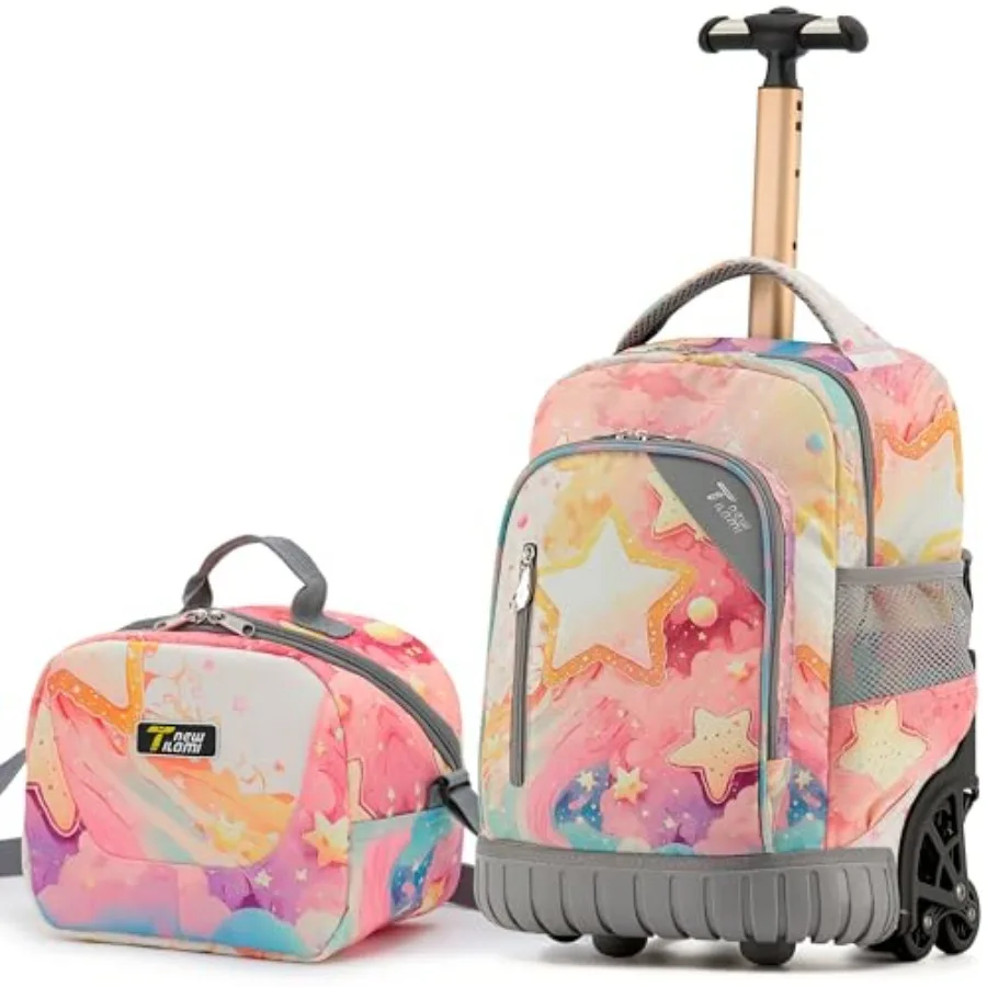 

16 Inch Rolling Backpack with Lunch Bag for Adjustable Handle Carry-on Suitcase Wheels for Girls Boys School Travel Camping