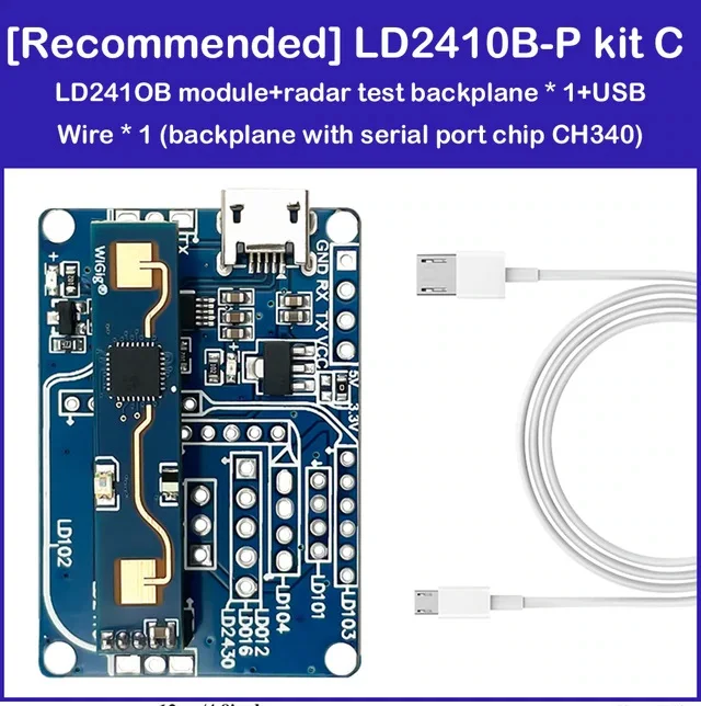 HLK-LD2410B Test Kit LD2410 FMCW 24G Smart Human Presence Status Sensing Radar Heartbeat Detection Sensor Module High Sensitivit