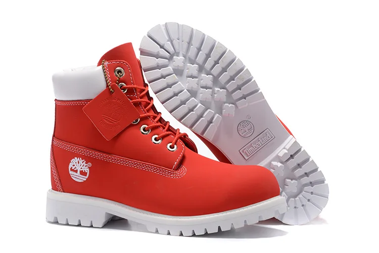 New TIMBERLAND Men Women Classic 10061 Red Embroidery Martin Boots Men's Fashion High Top Solid Color Leather Ankle Shoes