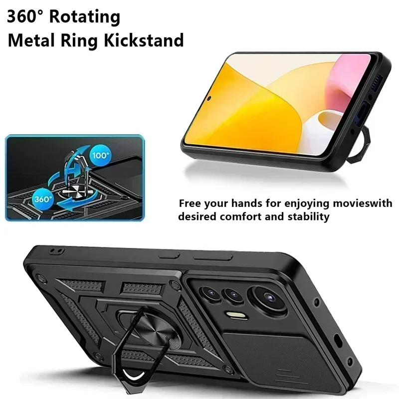For Xiaomi Mi 12 Pro 5G Case Slide Camera Shockproof Armor Case For Xiaomi 12 Lite 12X Mi12 Magnetic Holder Ring Protect Cover
