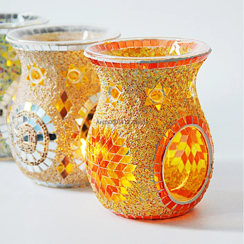 Mosaic Glass Aroma Candle Holder Durable Classic Incense Aromatherapy Oil Diffuser Colorful Romantic Stained Glass Aroma Lamp
