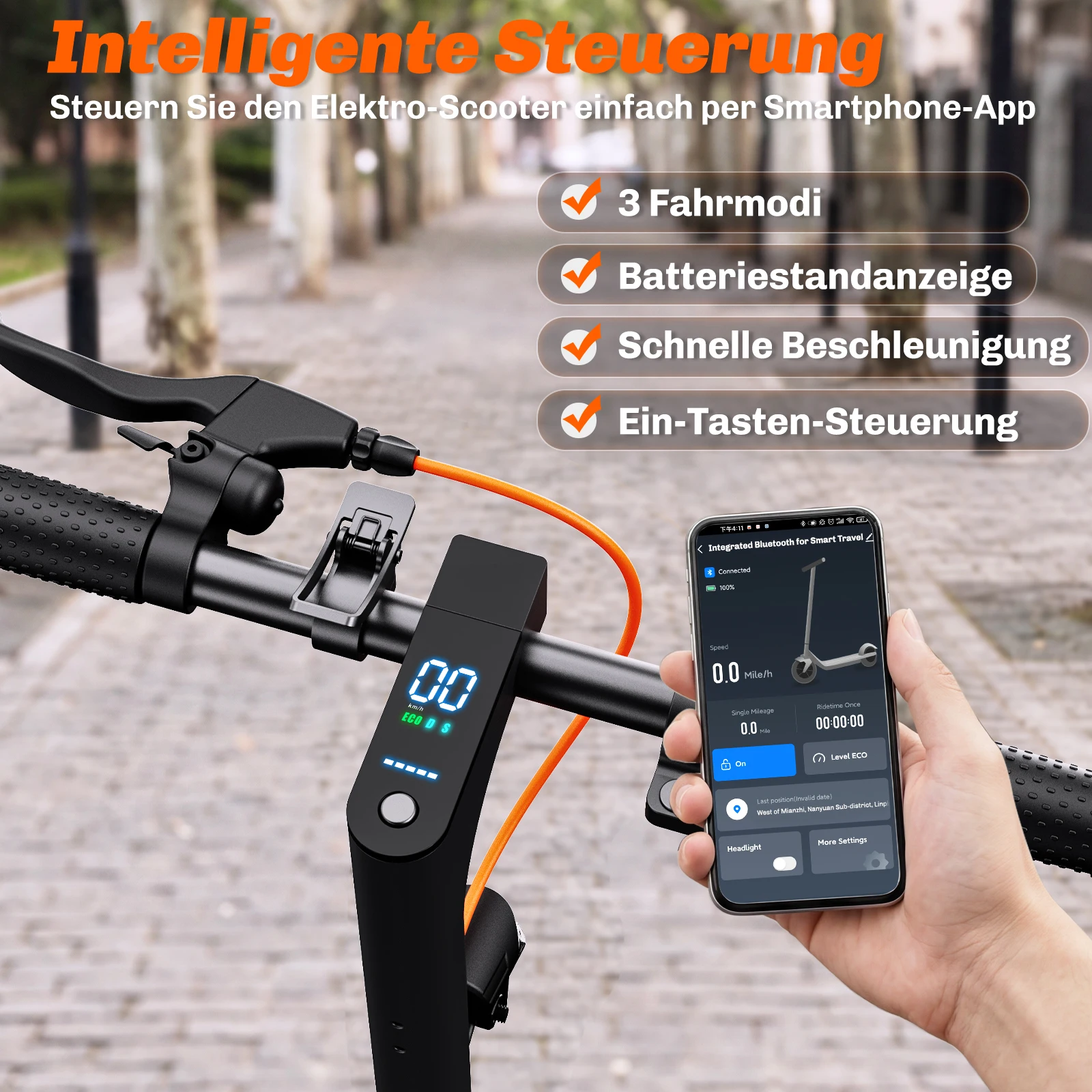 TODIMART T3A Elektroroller mit App, Elektroroller für Erwachsene, 36V 7.8Ah, 20 km/h, 25-35 km Reichweite, Vollgummireifen, faltbar – Detail 9