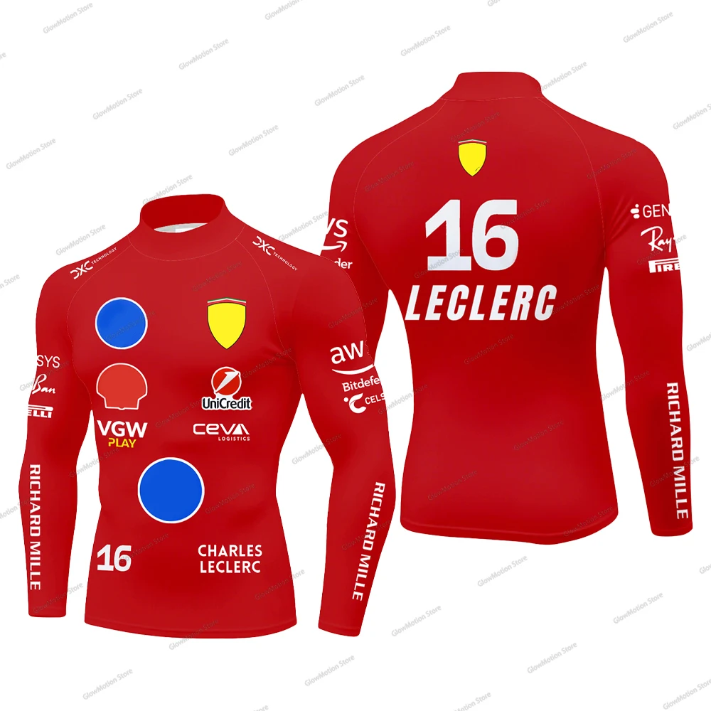 هاميلتون 44 وهمية الرقبة ضغط تي شيرت للرجال الرياضة في الهواء الطلق سباق سريعة الجافة الأعلى تشارلز Leclerc 16 مرونة طويلة الأكمام المحملة