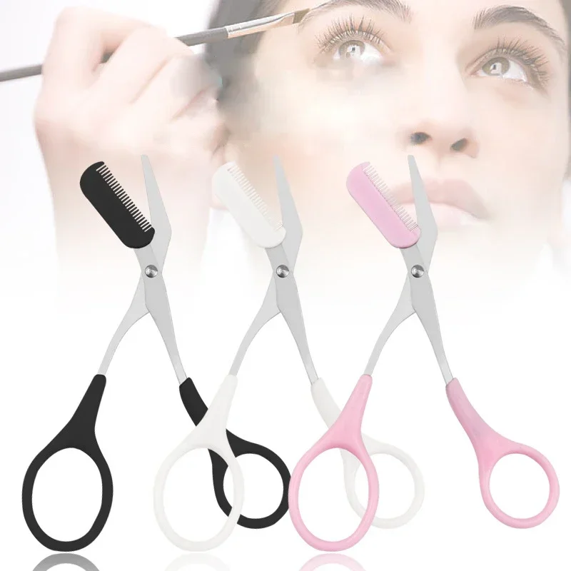 Stainless Steel Facial Hair Removal Shaver Cutter Eyebrow Trimmer Scissors Color Titanium with Comb Removable Makeup Accessories