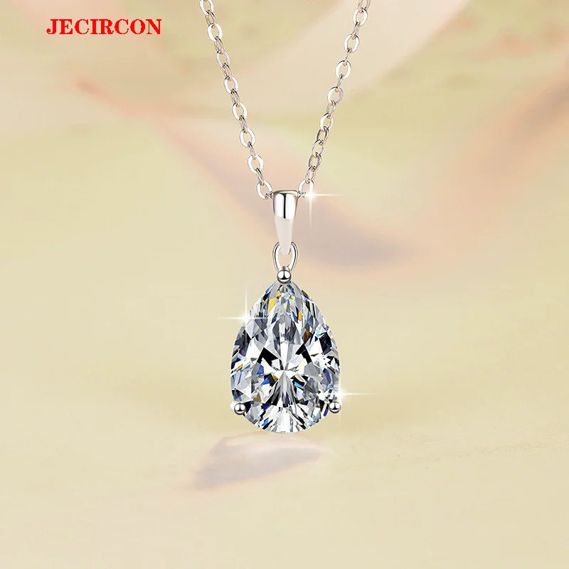 

JECIRCON 6CT каплевидное муассанитовое ожерелье из стерлингового серебра S925 женская цепочка на ключицу с синим сердцем 40 + 5 см, регулируемая
