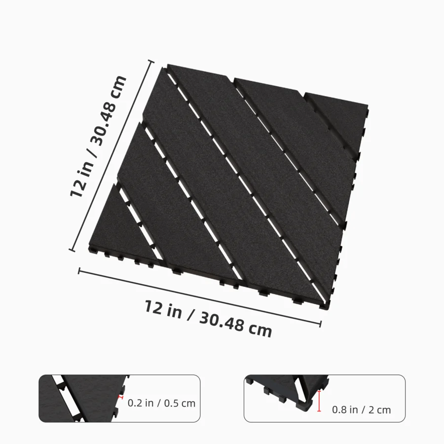 44-Piece Set Of Terrace Plastic Floor Tiles, Plastic Interlocking Floor Tiles, 12'X12' Square Waterproof Outdoor All-Weather Use