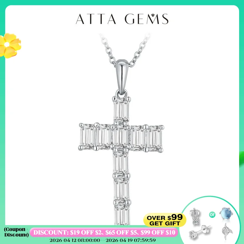 

Attagems Handmade Cross Pendant Moissanite Solid Sterling 925 Silver Necklace For Women Luxury Jewelry for Engagement Christmas