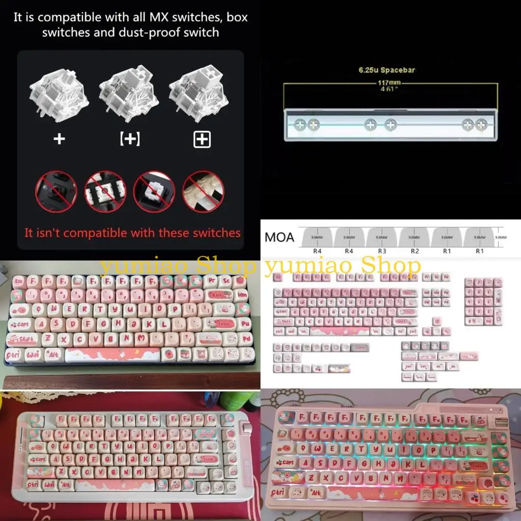 587B Cartoon Rabbit Keycaps Keycap Set 138PCS For 61 104 108 Layout Mechanical Keyboards Decoration