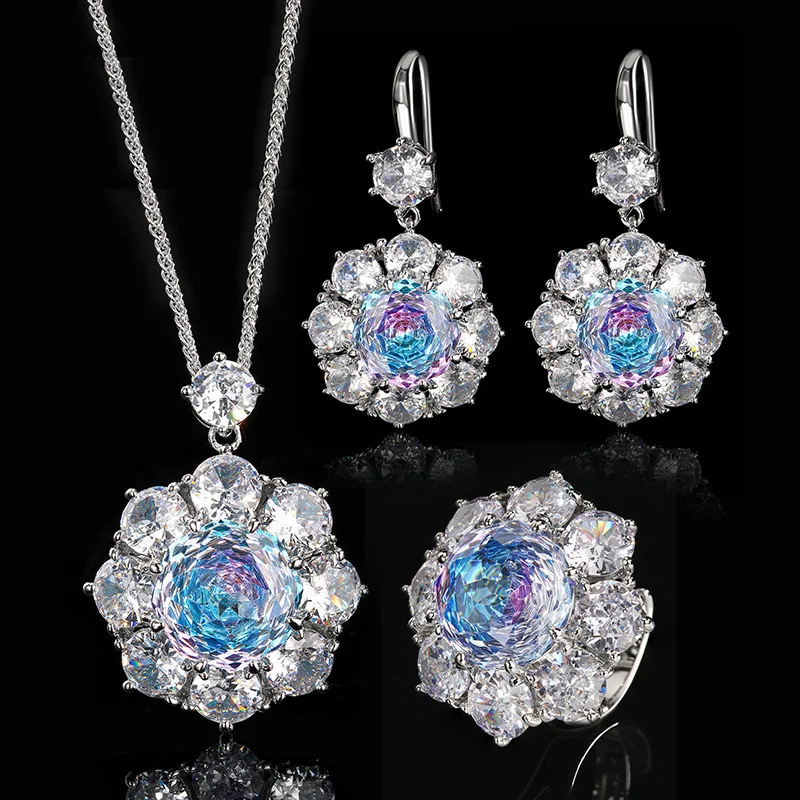 

Hot-selling jewelry with copper base, gold-plated, rose cut gradient color, minimalist style, round main stone 14-10