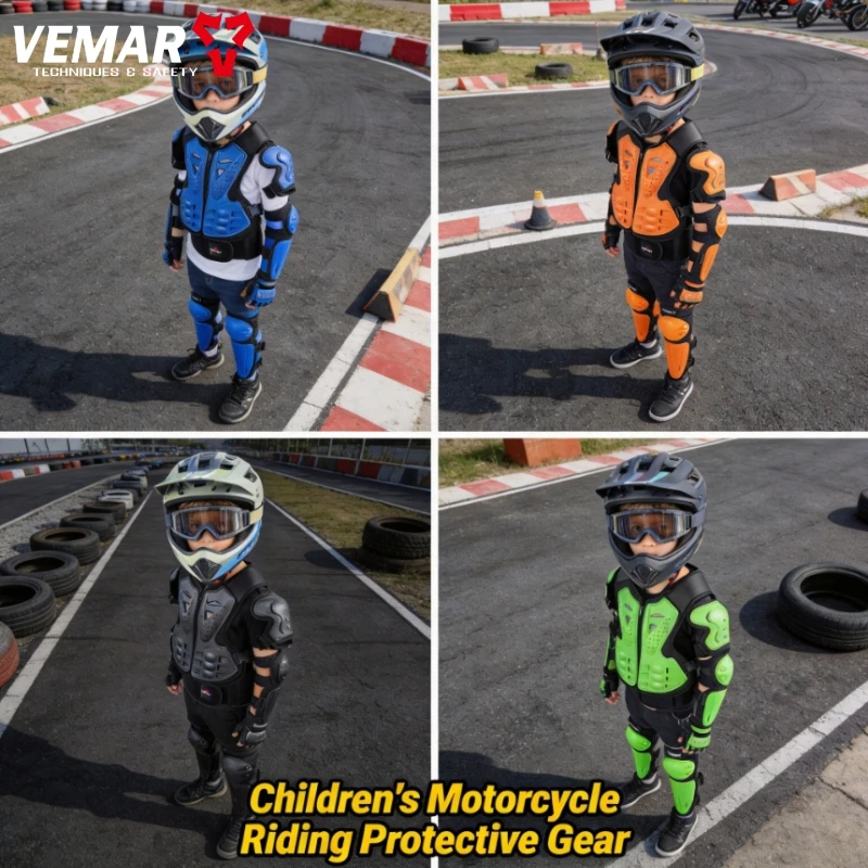 Children Motorcycle Riding Armor/Kids Moto Cycling Protective Gear Elbow Knee Pads Motocross Back Vest Chest Spine Protector