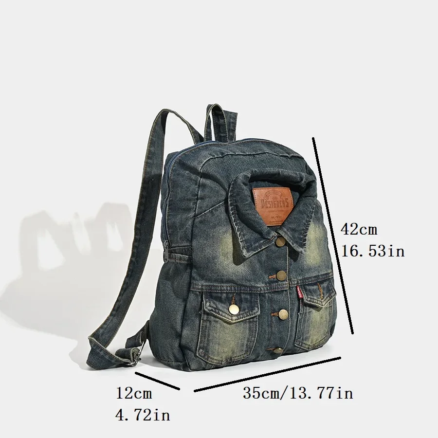 Vintage Washed Denim Backpack Multi pocket women backpack casual large capacity laptop school bags for girl bagpack blue