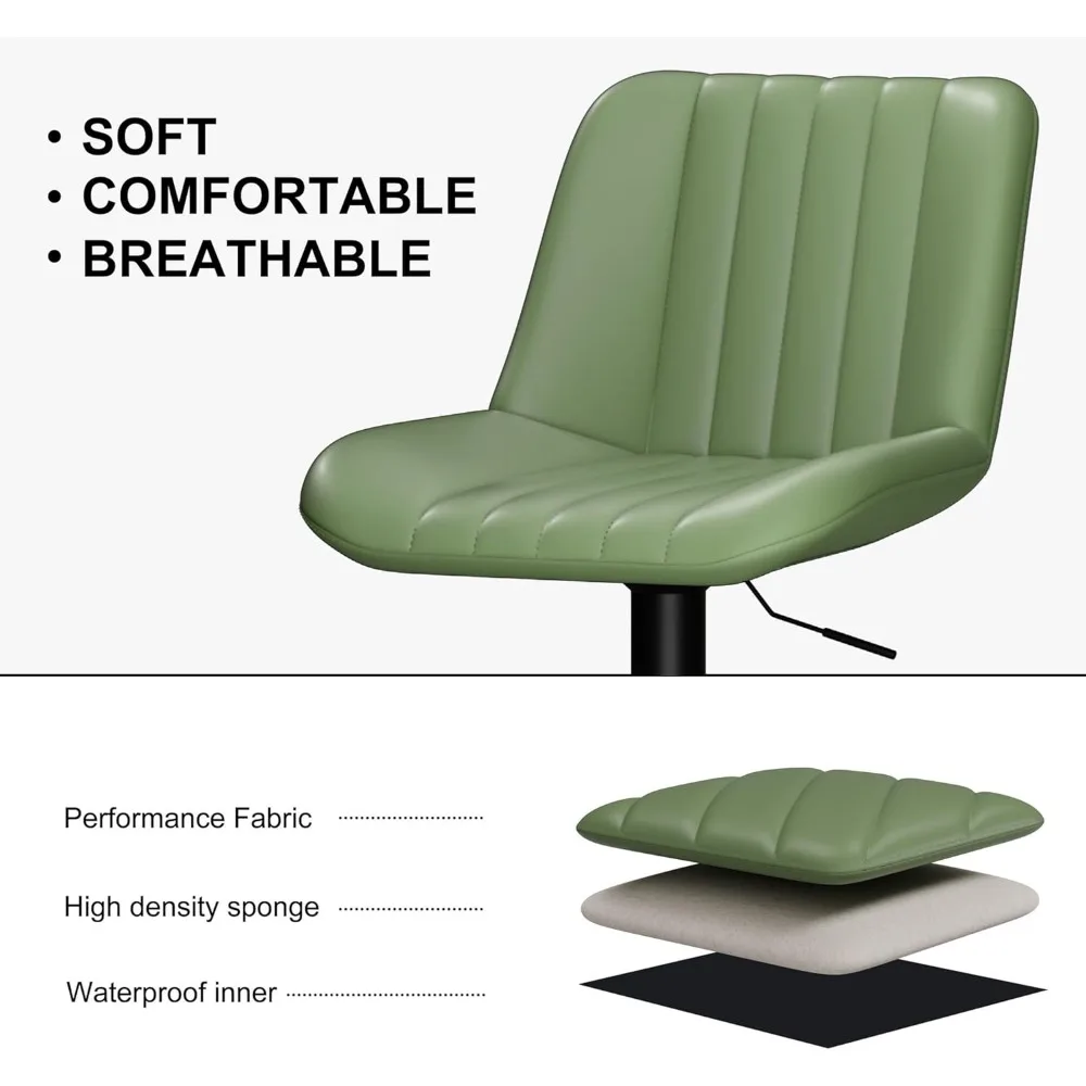 Set of 4 Swivel Adjustable Leather Bar Stools, Green, for Kitchen Island Counter Height