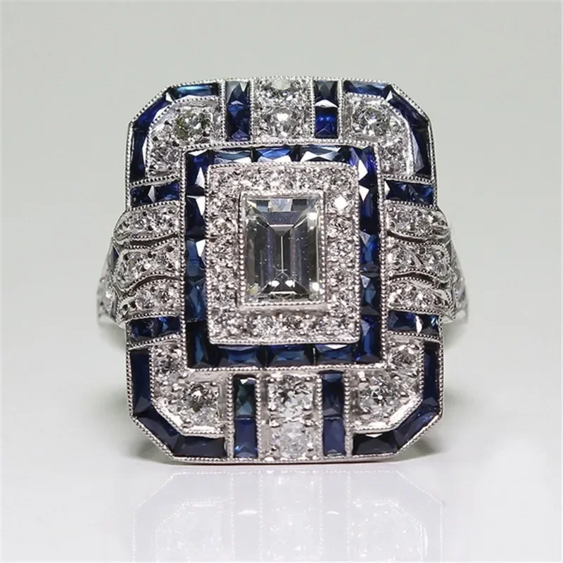New Ladies Ring Luxury Large Square Jewelry Wedding Artificial Zircon Simple Atmosphere Luxury Party