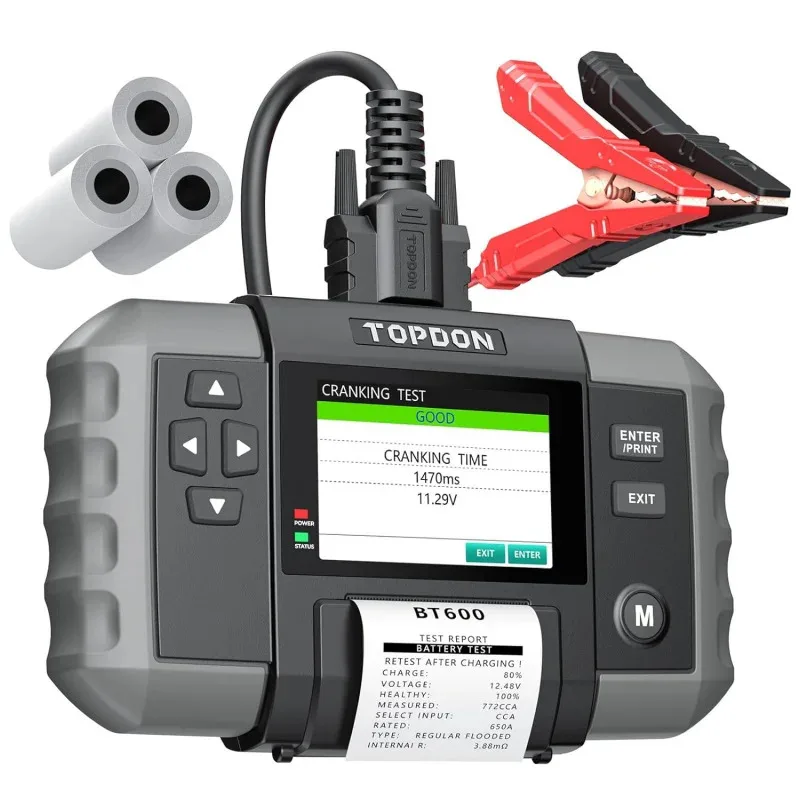 

QWCar Battery Tester,TOPDON BT600 12/24V Cranking Tests and Charging Alternator Load 100-2000CCA Digital Battery Voltage Tester