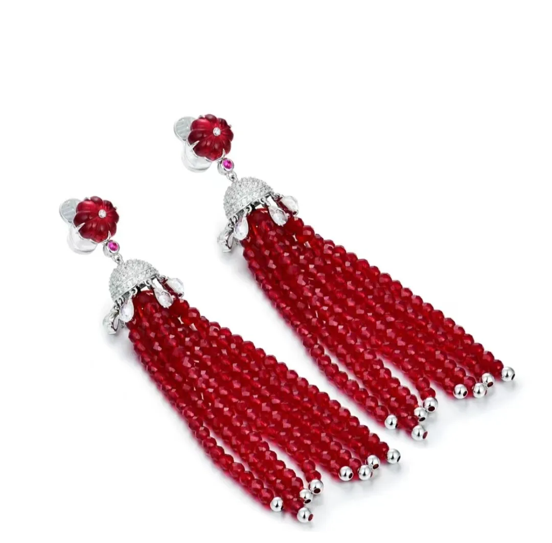 ZOCA Luxury 925 Sterling Silver Roundel Faceted Hook Tassel Long Drop Earrings Wholesale Beads Earring For Women Fine Jewelry