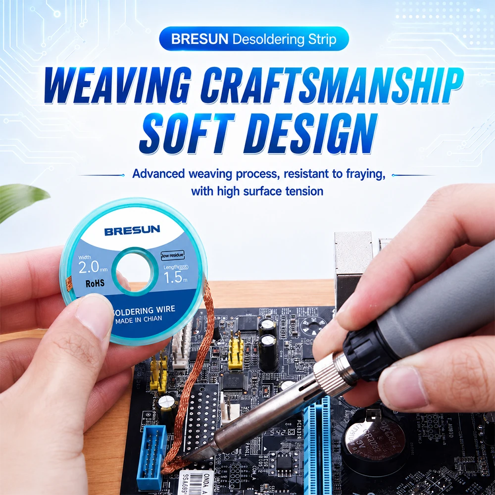BRESUN SW01 2015 Desoldering Braid Solder Remover Wick 1.5M BGA Soldering Wire Tin Lead Cord Flux Absorption Line Braid Tape