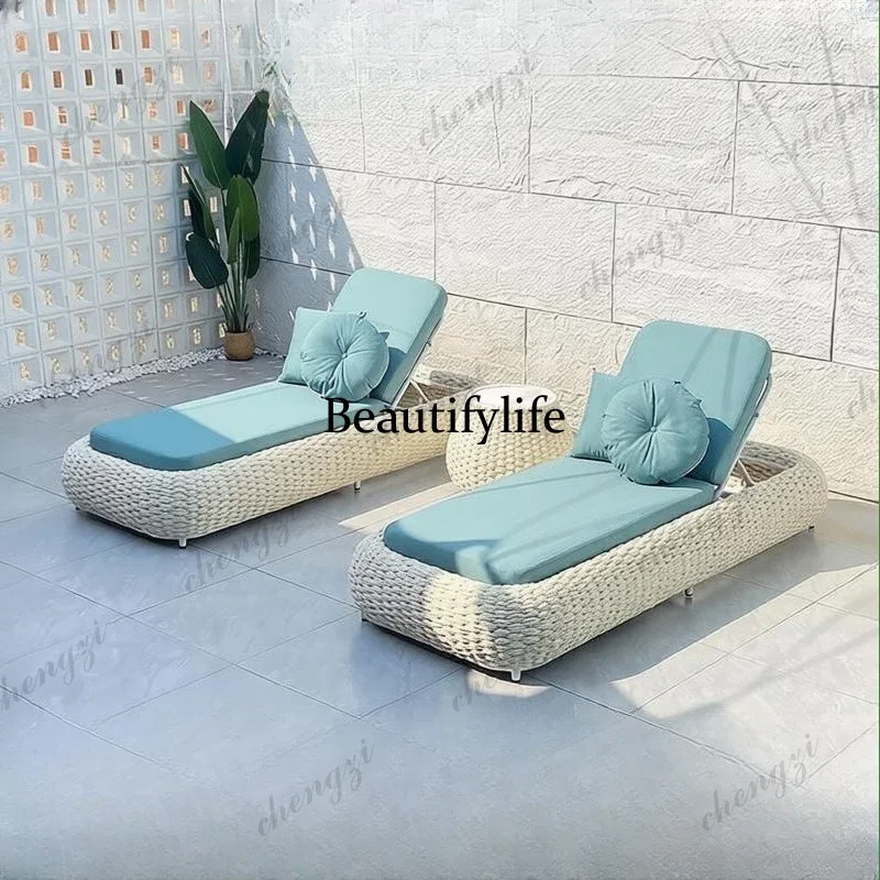 R134 Outdoor Lounging Rope Hot Spring Hotel Pool Lounger Sun Bed Club Villa Resort Lounger