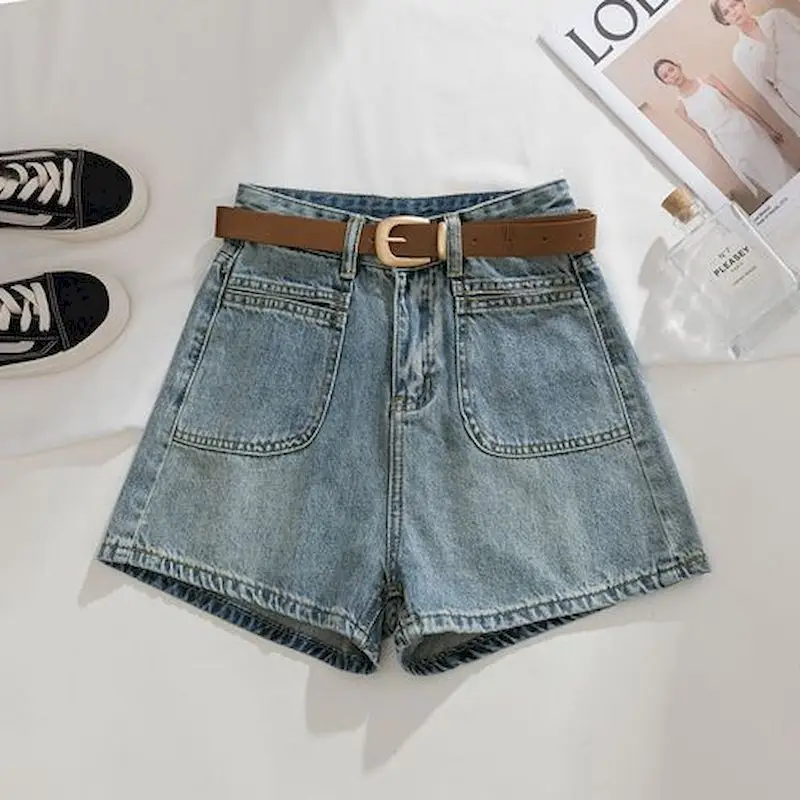 Wide Leg Denim Shorts Women High Waisted Multi Pocket Jeans Shorts Korean Slimming Loose Hot Pants Jeans Summer 2023 New Shorts