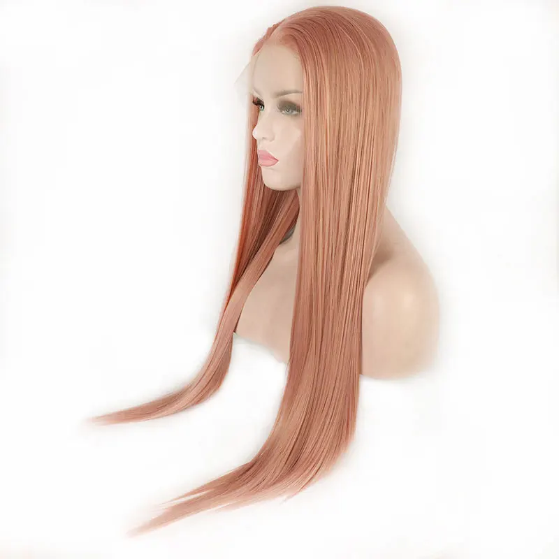 Rose Mix Gold Pink Straight Synthetic 13x4 Lace Front Wigs High Quality Heat Resistant Fiber Hair Natural Hairline For Women Wig