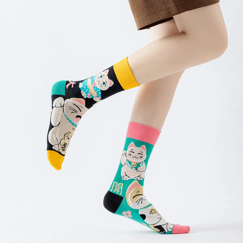 Hochwertige Baumwolle AB Socken Essen Muster Lange Röhre Lustige Glückliche Männer Socken Neuheit Skateboard Crew Lässige Verrückte Frau Socken – Detail 3