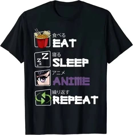Eat Sleep Anime Repeat Kawaii Manga Graphic T-Shirt Japan Aesthetic Men Women Summer Unisex Cotton Tee