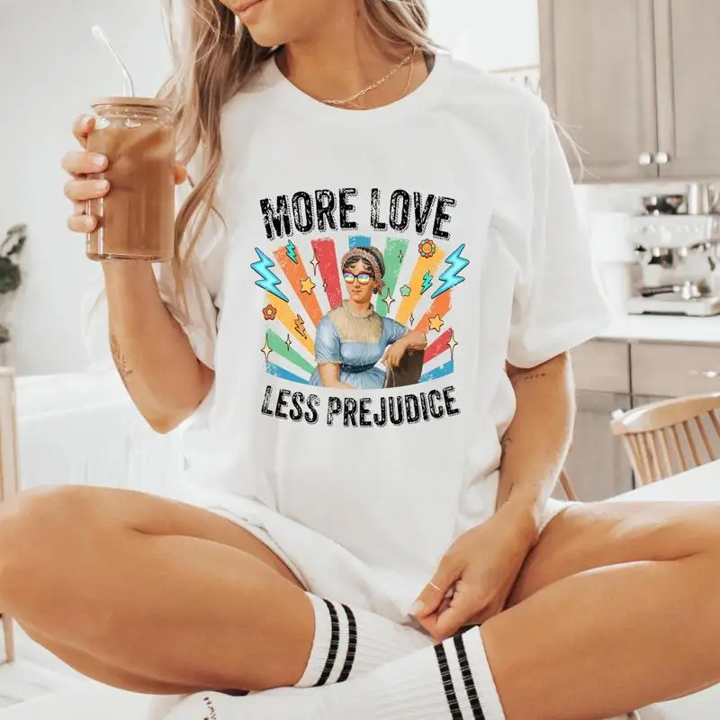 

Футболка «Больше гордости, меньше предубеждения», ЛГБТК, Джейн Остин, гордый месяц, поддержка людей ЛГБТ