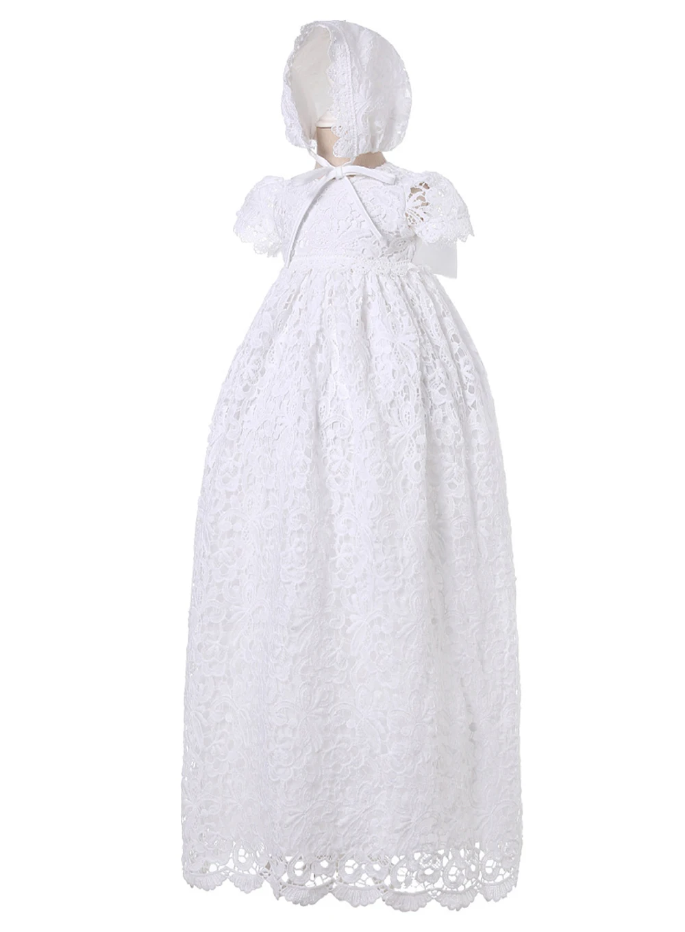 Floor Length Luxury Baby Girls Baptism Dress Embroidery Lace Wedding Christening Gown With Bonnet First Birthday Custom 3-12M view 2