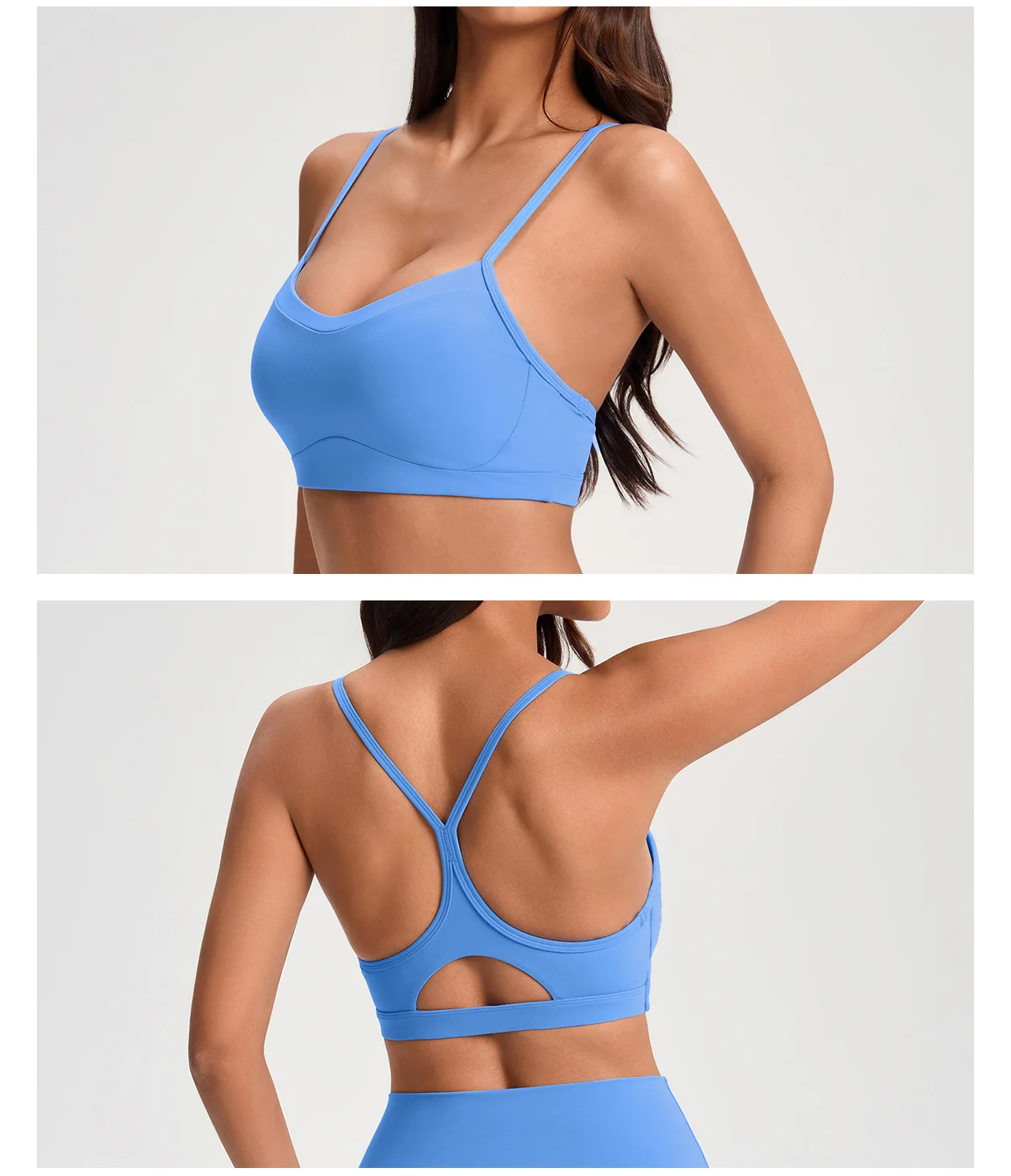 Women's V-Neck Y-Back Yoga Bra, Thin Strap Beauty Back Removable Pads Push Up Fitness Running Sports Crop Top