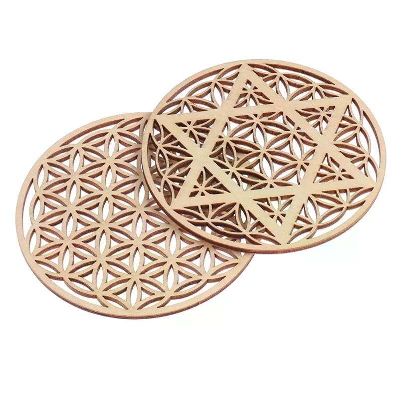 1PC Creative Chakra Pattern Coaster Wood Flower of life Natural Symbol Round