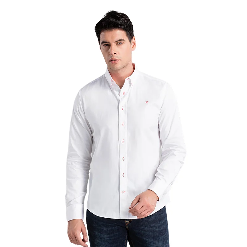 Men's Shirt Fashion Commuting 100% Pure Cotton Men Blouses Slim Fit Solid Color Social Leisure Business High-Quality Men's Shirt