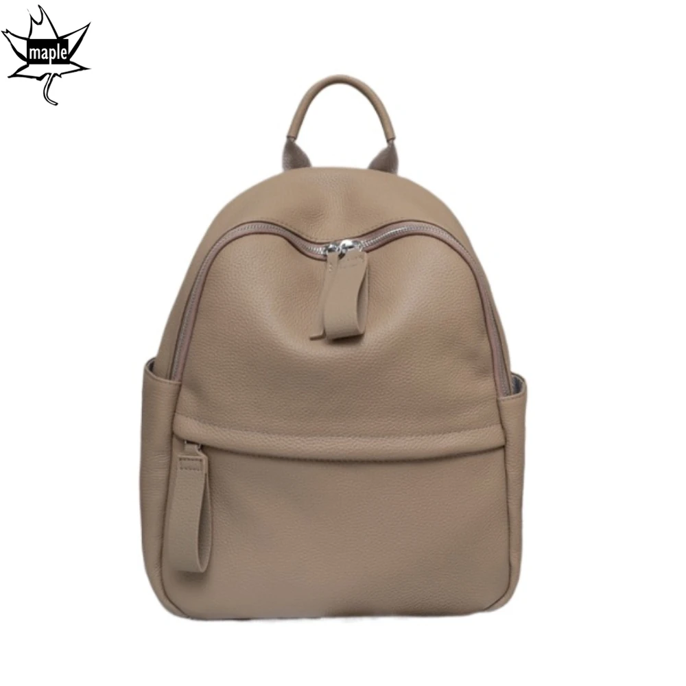 

Leisure 100% Genuine Soft Cow Leather Youth Girl Women Backpack Lady Top Layer Cowskin Book Bag Stylish Knapsack Bags Brown