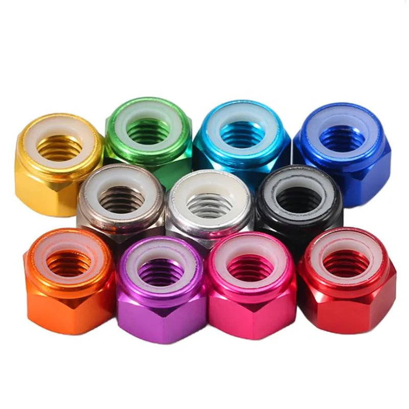 10pcs Aluminum Lock Nut M2 M3 M4 M5 M6 Aluminum Alloy Locknut Hex Nylon Insert Lock Nut Self-Locking Nut