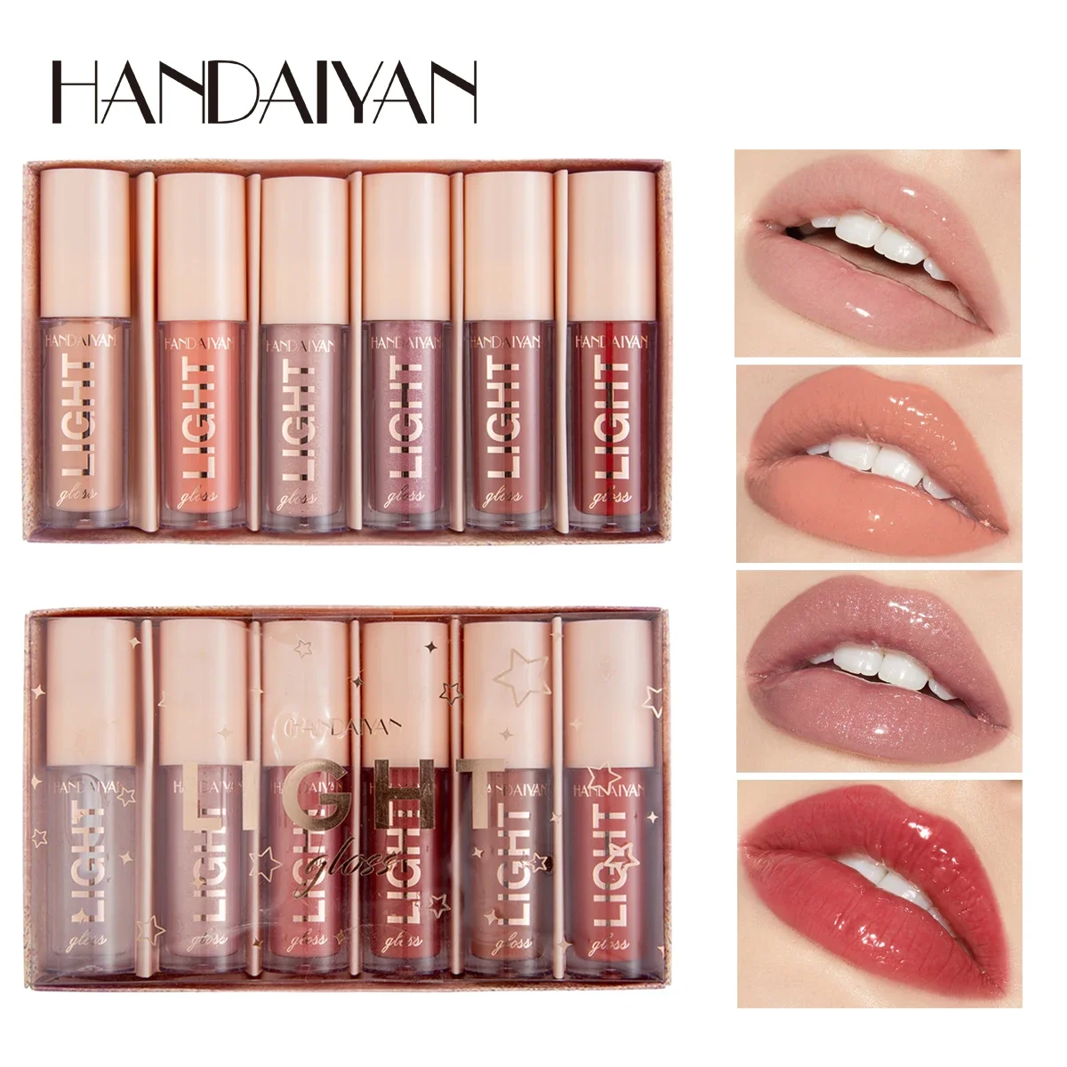 6 PCS Lipgloss Set Liquid Lip Stain Makeup for women Non Stick Cup Mirror Light Lip Glosses Long lasting Lip Gloss Kit Cosmetics