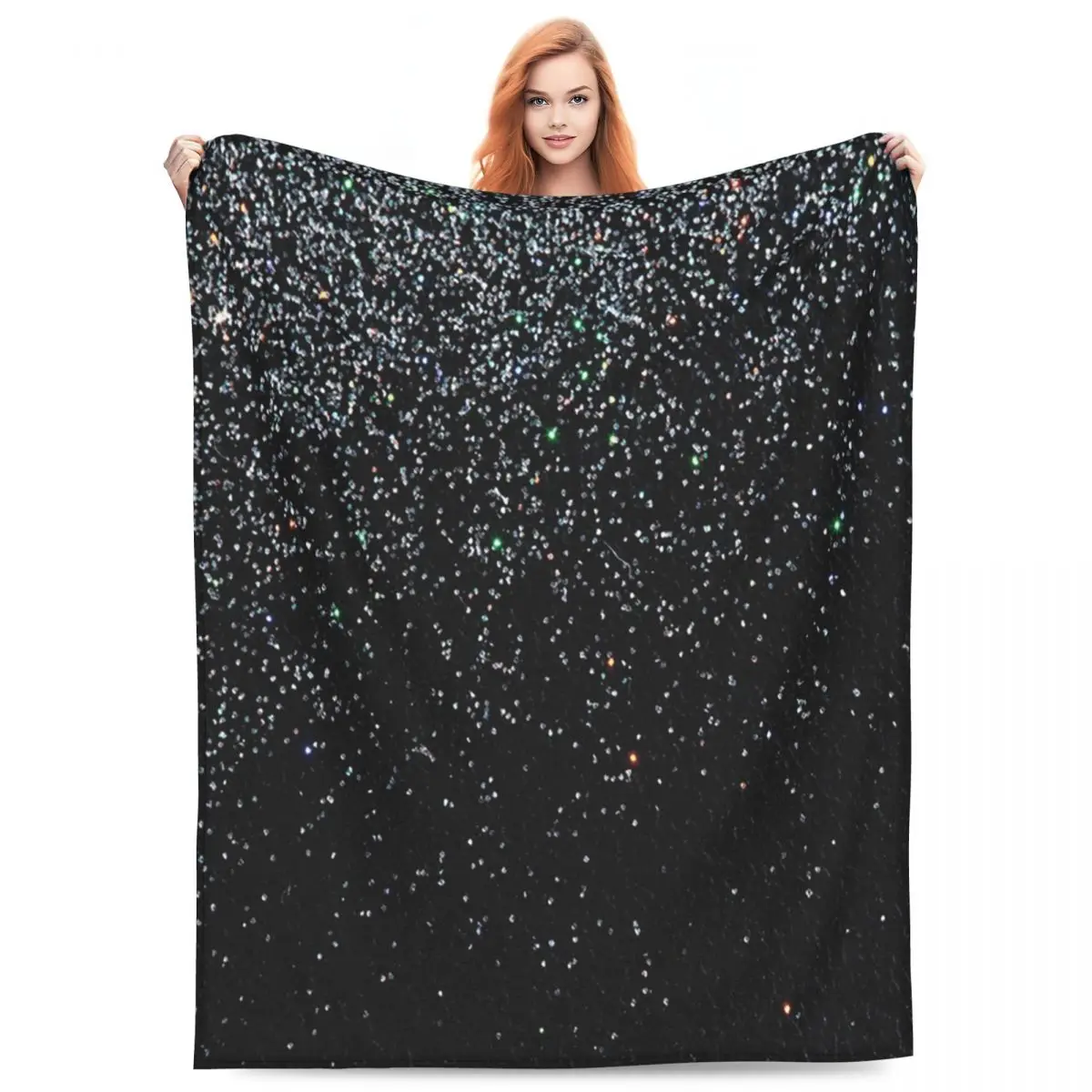 Black Silver Glitter Blanket Flannel Sofa Throw Blanket Multi-function for Couch Bedding Throws Bedspread Quilt