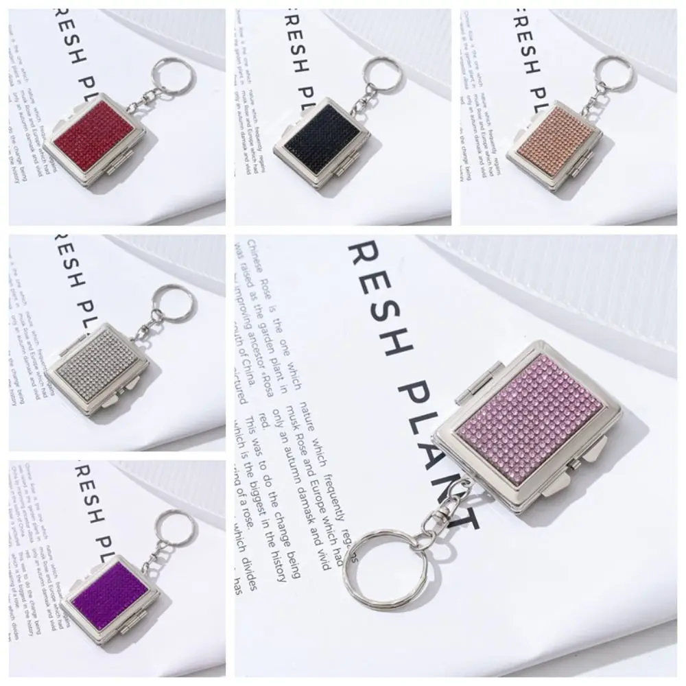 Diamond Mini Makeup Mirror Keychain Foldable Mutilfuction Small Foldable Cosmetic Mirror 2 in1 Double Sided