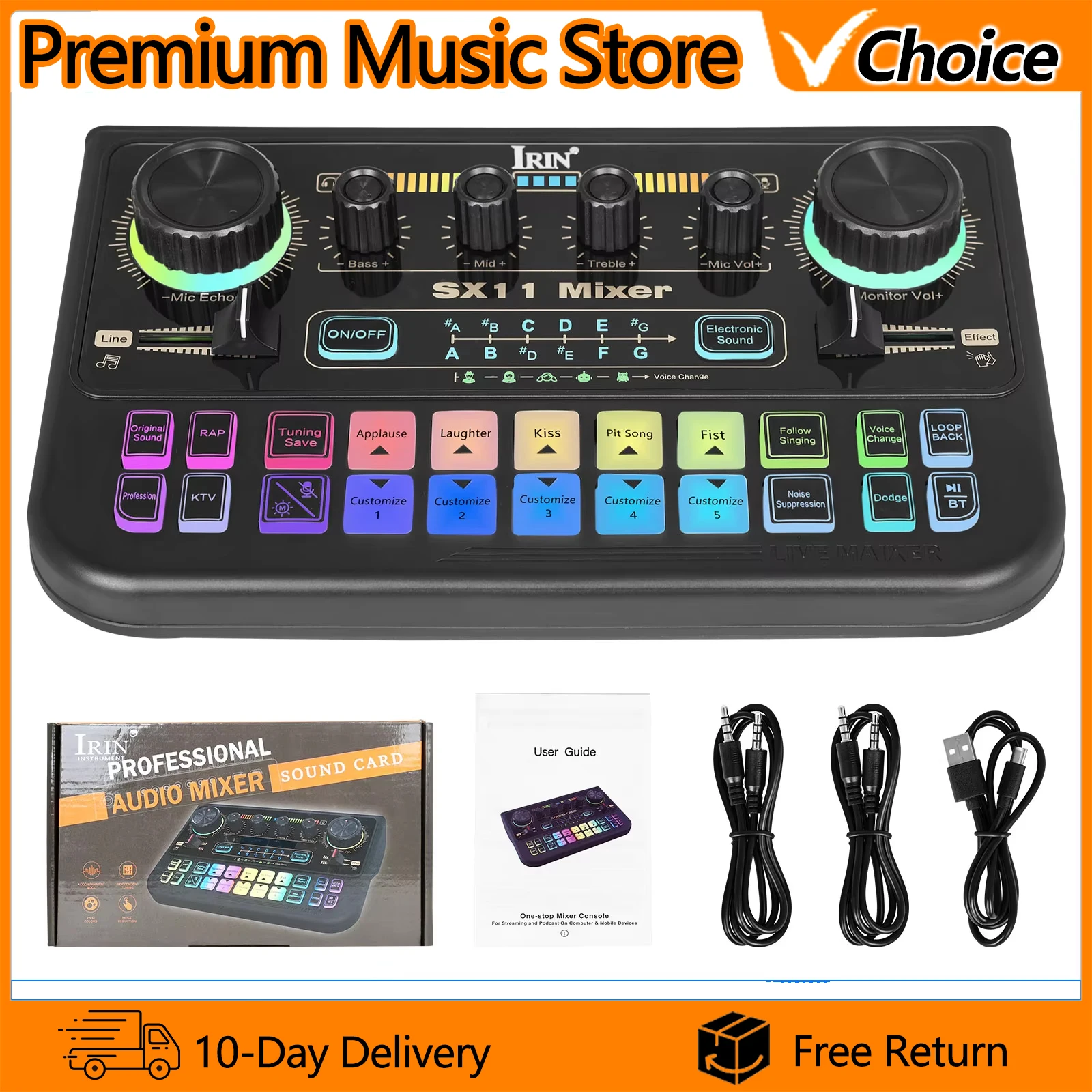 IRIN SX11 Audio Mixer Live Sound Card for Podcast Gaming Karaoke Music Recording Equipment Live Streaming Audio Mixer Sound Card