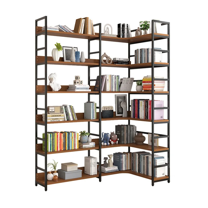 Multi-layer corner steel and wood display shelves Floor rack Living room corner home bookshelf