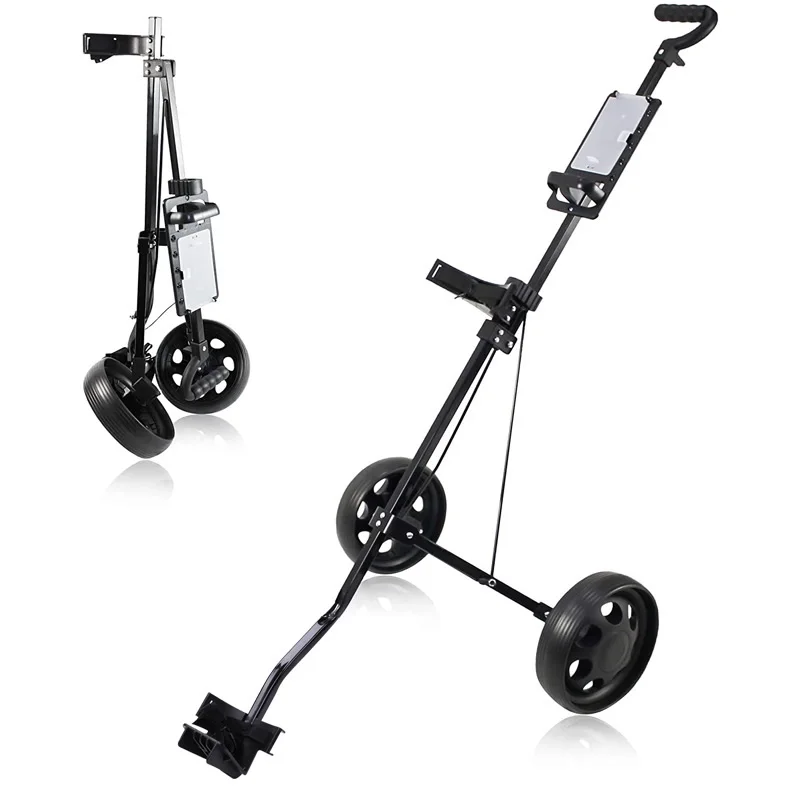 Golf Pull Cart Iron Black Adjustable Golf Trolley Cart 2 Wheels Push Pull Golf Cart Aluminium Alloy Foldable Trolley With Brake