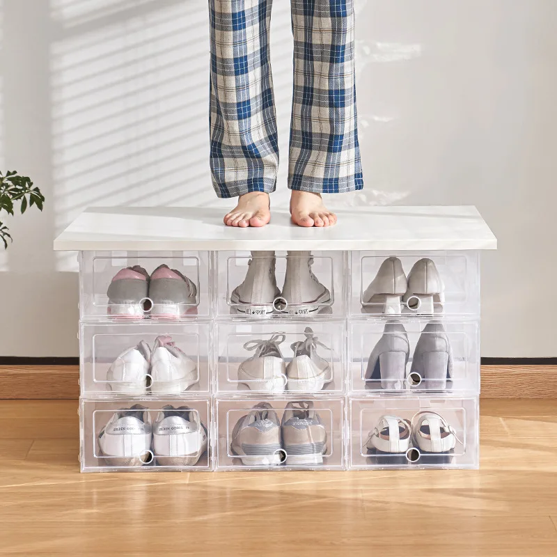 Transparent Drawer Type Shoe Box Stackable Storage Organizer for Home Storage Display Economic Shoe Cabinet with Simple Design