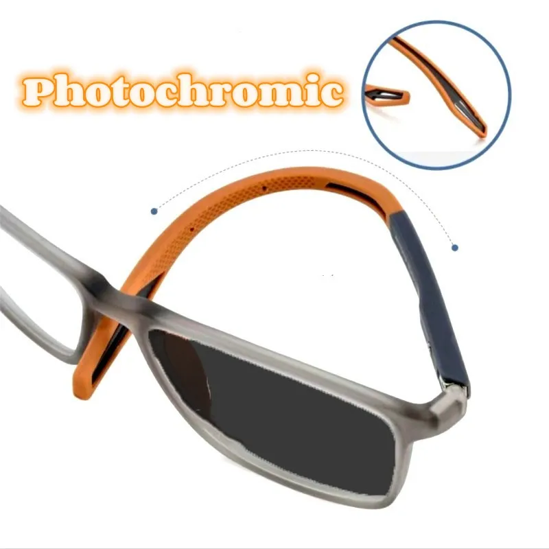 Unisex Fashion Photochromic Myopia Glasses TR90 Frame Bendable Eyeglasses for Men Women Vintage UV Shades Sports Sun Glasses