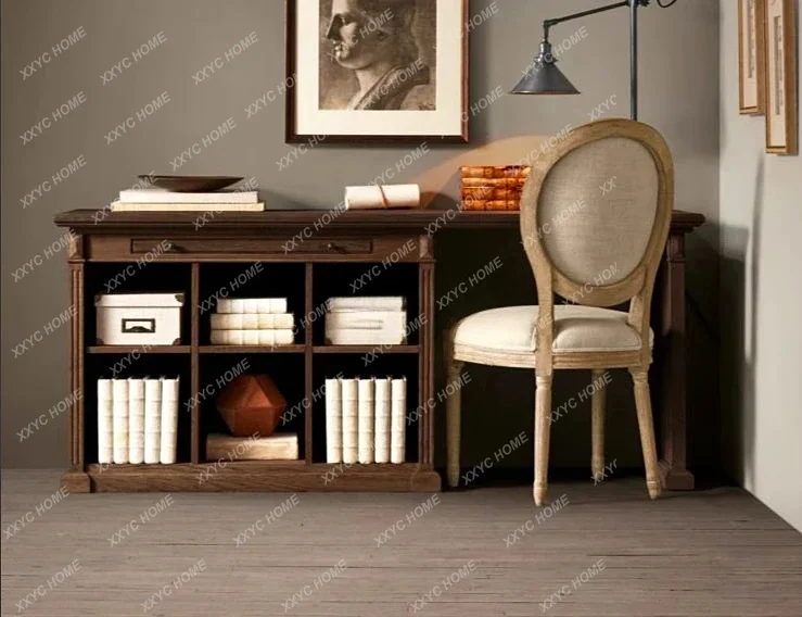 A   American country retro old solid wood storage lattice desk desk