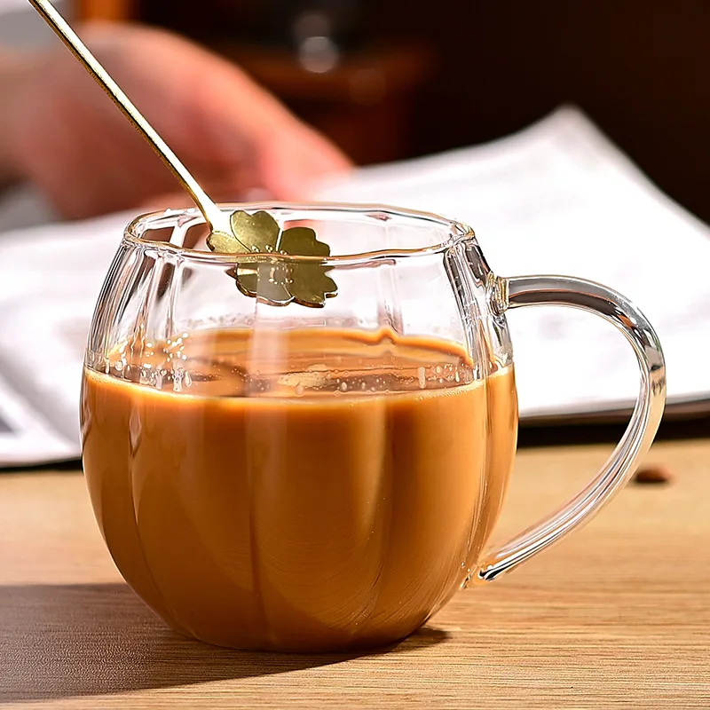 1 Piece 400ml 13oz Vertical Ripple Transparent Glass Cup Household Flower Tea Cup Round F