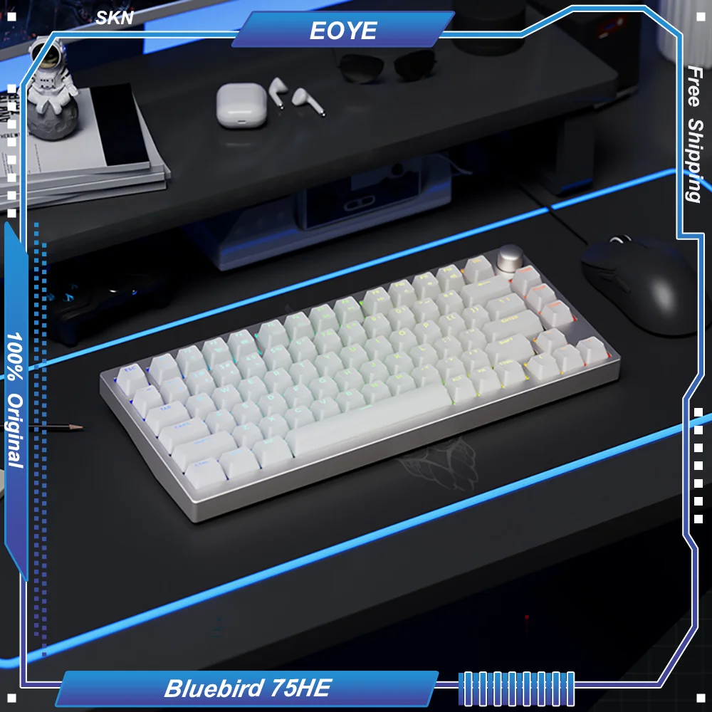 

SKN Bluebird 75HE Magnetic Axis Mechanical Keyboard 75% 81 Keys Tri-mode Wireless CNC Aluminum RT 0.2-3.8mm DKS Web Drive Gaming