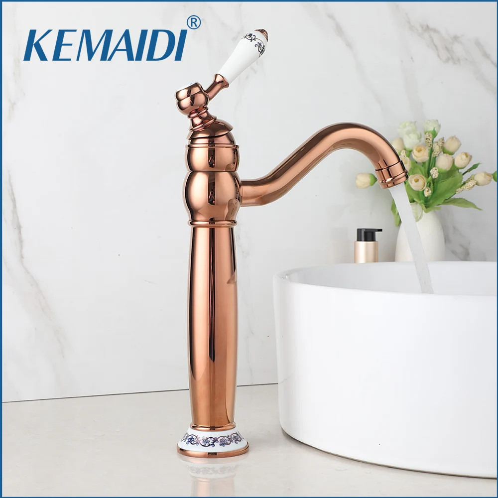 KEMAIDI Rose Gold Retro Bathroom Basin Sink Faucet 360 Swivel Banheiro Torneira Hot Cold Water Mixer Single Lever Faucets Tap