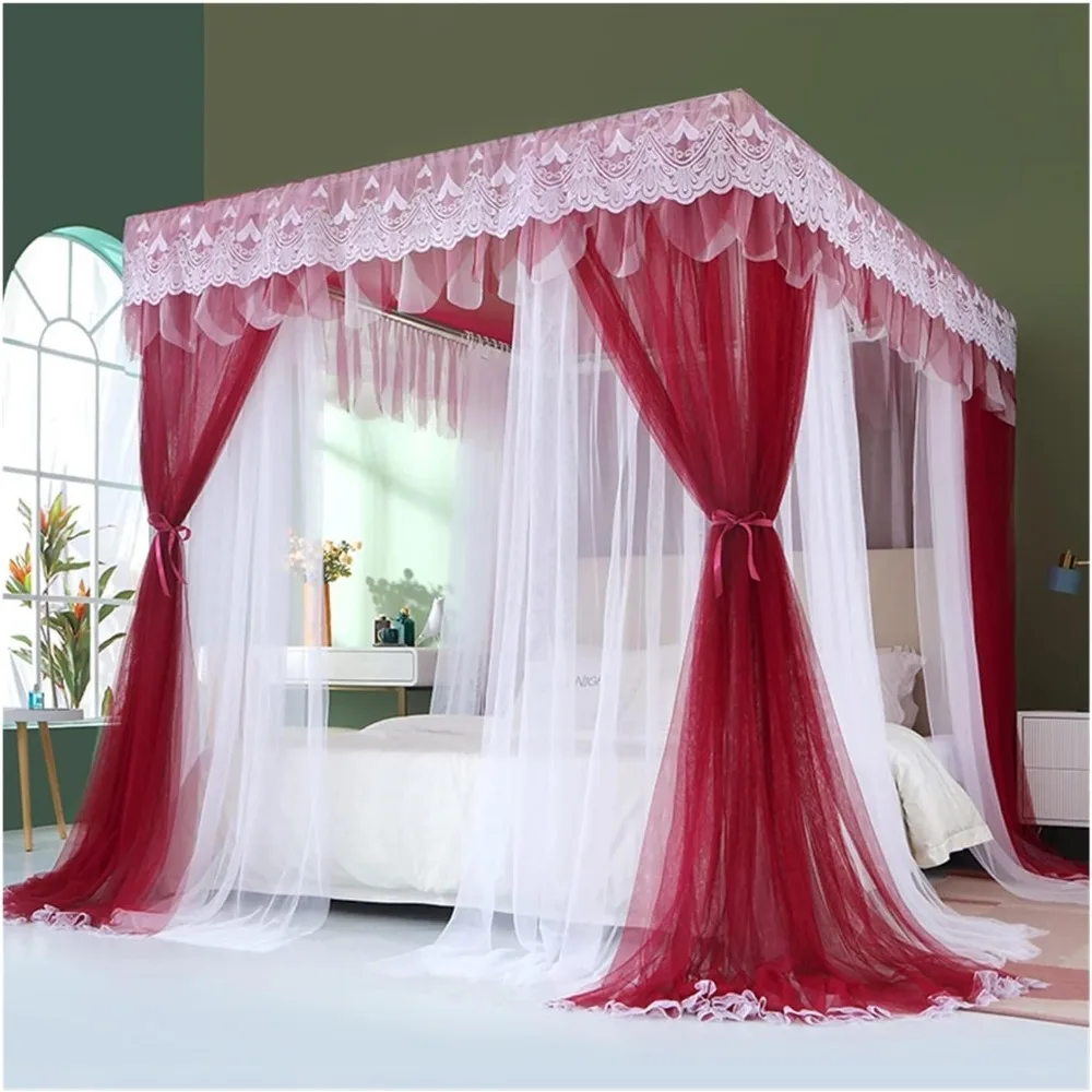 

Покрывало с москитной сеткой, навес для кровати длиной 6,6 футов/2 м, фиксированная 4-угольная двойная сетка, москитная сетка, занавеска для кровати для спальни (цветный стиль 2, S)